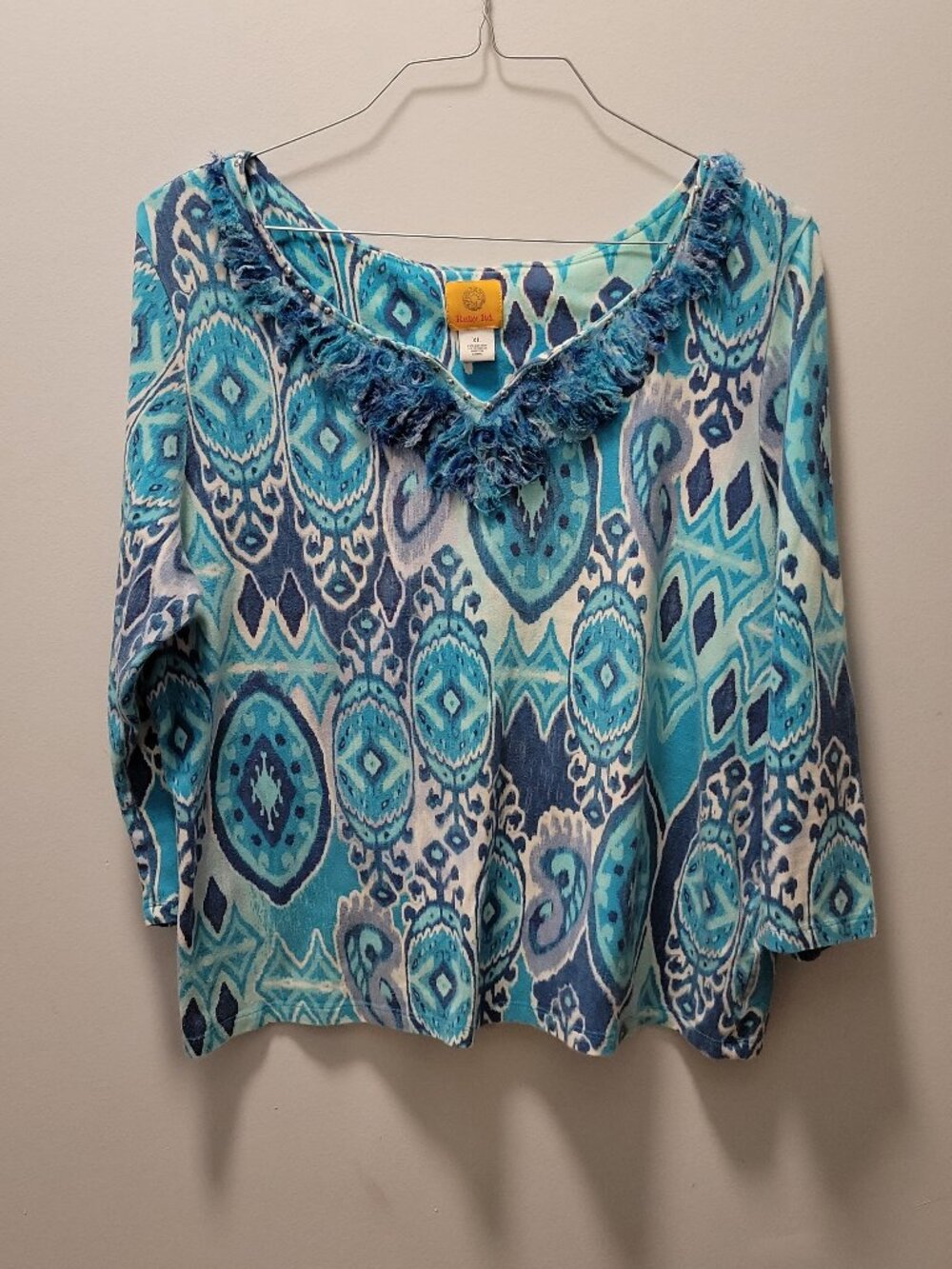 Ruby Road crazy Blue Blouse shirt - size xl - hippie,alien,future,unique,peacock